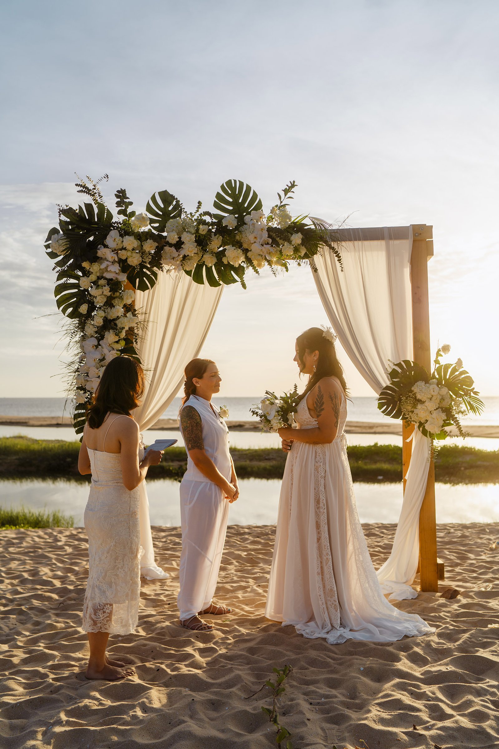 MC service at wedding flower arch in Phu Quoc island at sunset